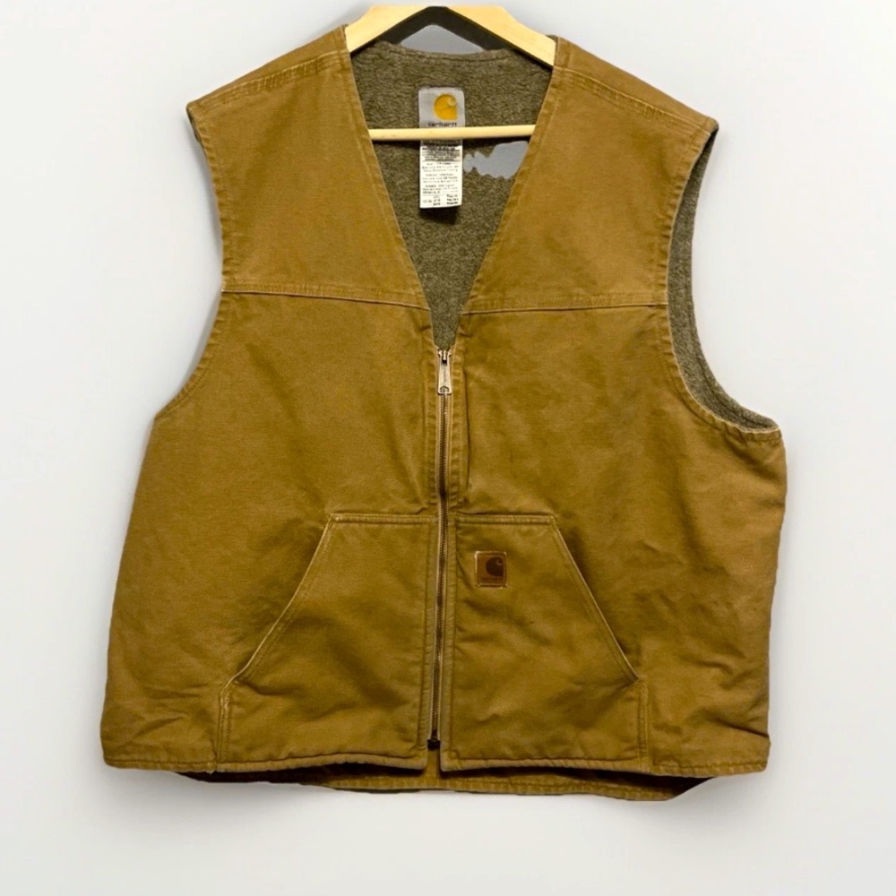 Carhartt Vest Mens Size XXL Tan Canvas Sherpa Grunge Y2K Full Zip Pockets